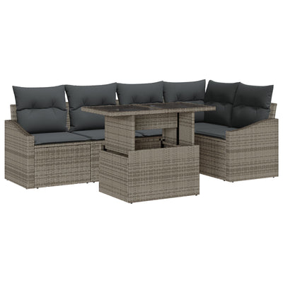 6 Piece Garden Sofa Set with Cushions Grey Poly Rattan