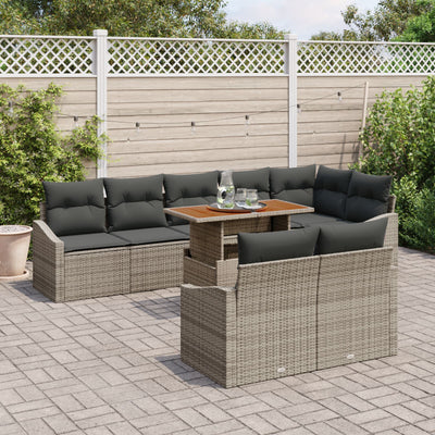 9 Piece Garden Sofa Set with Cushions Grey Poly Rattan