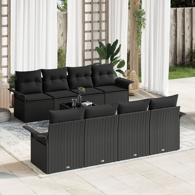 9 Piece Garden Sofa Set with Cushions Black Poly Rattan