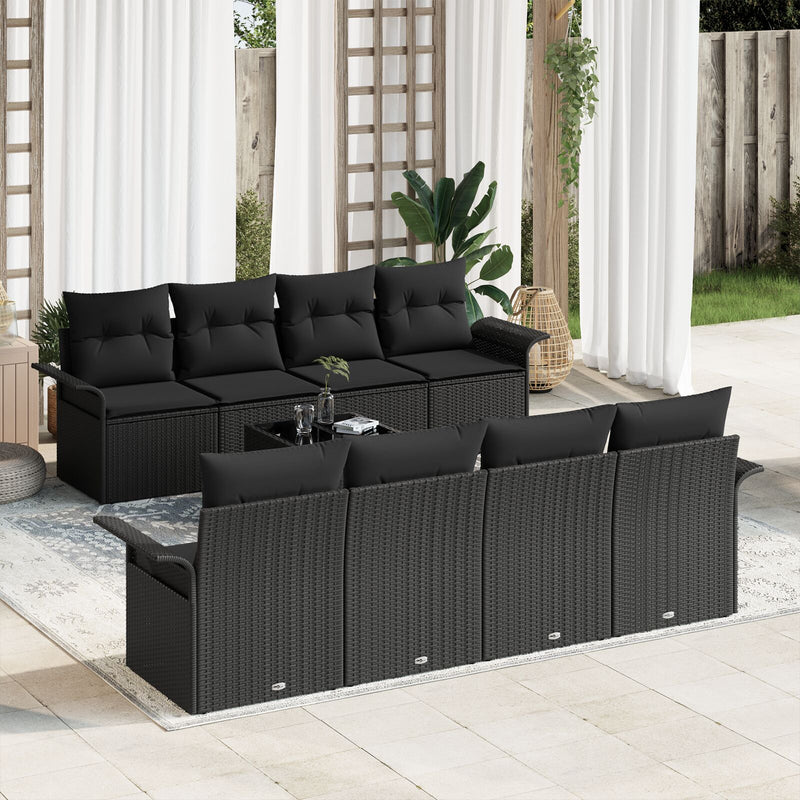 9 Piece Garden Sofa Set with Cushions Black Poly Rattan