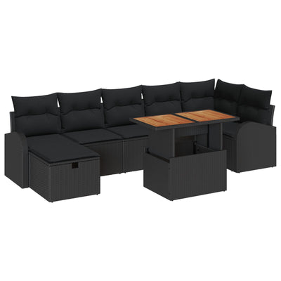 8 Piece Garden Sofa Set with Cushions Black Poly Rattan