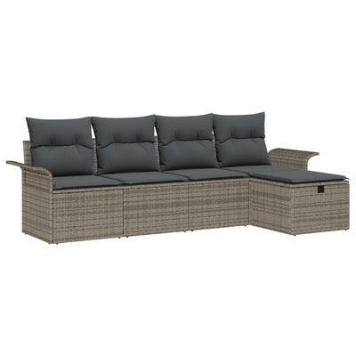 5 Piece Garden Sofa Set with Cushions Grey Poly Rattan