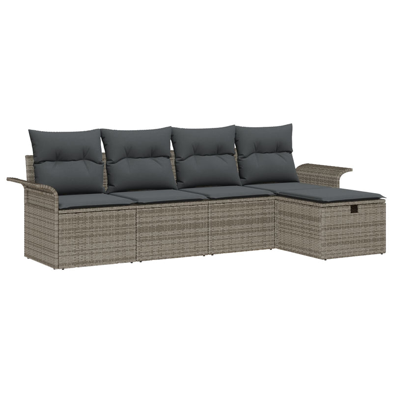 5 Piece Garden Sofa Set with Cushions Grey Poly Rattan
