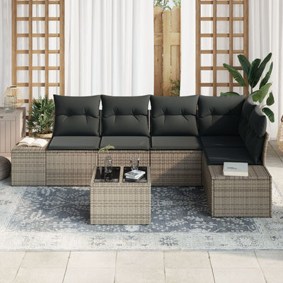 5 Piece Garden Sofa Set with Cushions Black Poly Rattan