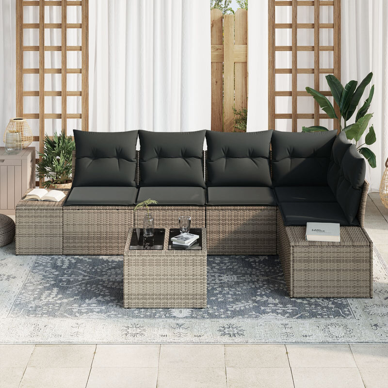5 Piece Garden Sofa Set with Cushions Black Poly Rattan