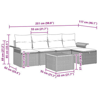 6 Piece Garden Sofa Set with Cushions Black Poly Rattan