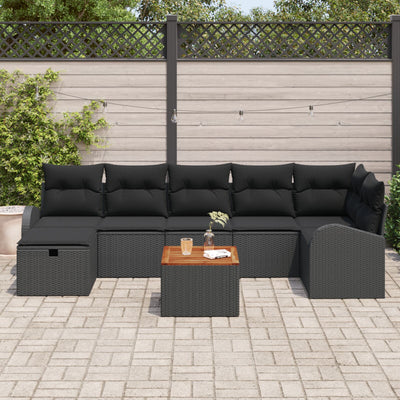 8 Piece Garden Sofa Set with Cushions Black Poly Rattan