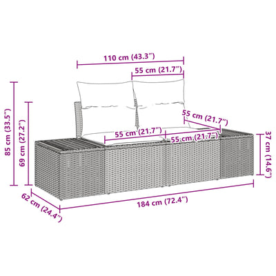 3 Piece Garden Sofa Set with Cushions Grey Poly Rattan
