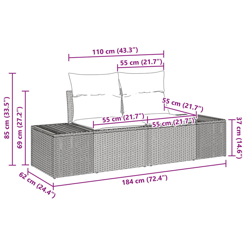 3 Piece Garden Sofa Set with Cushions Grey Poly Rattan