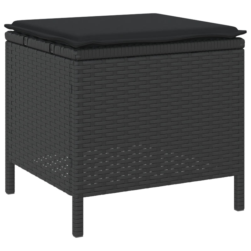 4 Piece Garden Dining Set with Cushions Black Poly Rattan Acacia