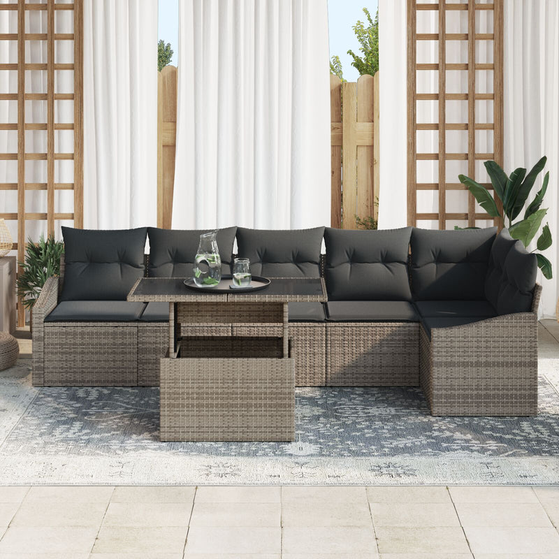 7 Piece Garden Sofa Set with Cushions Grey Poly Rattan