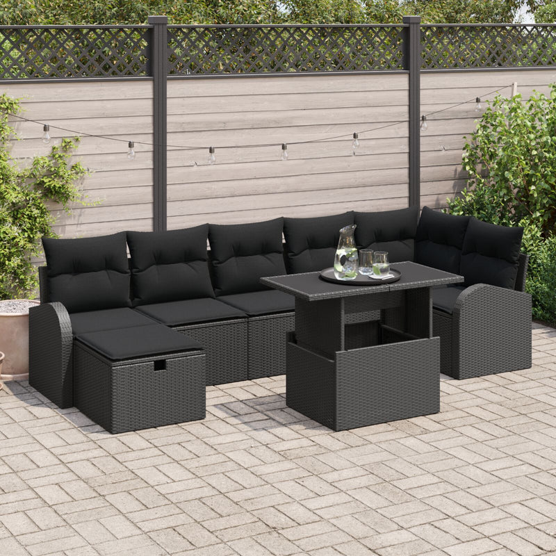 8 Piece Garden Sofa Set with Cushions Black Poly Rattan