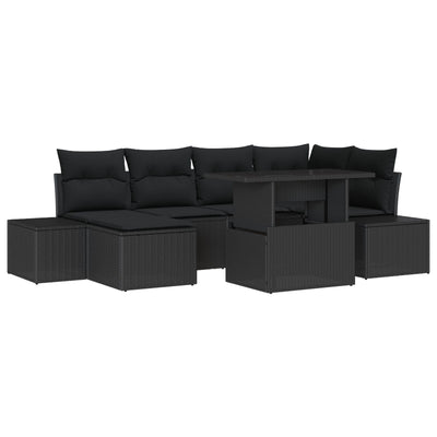 7 Piece Garden Sofa Set with Cushions Black Poly Rattan