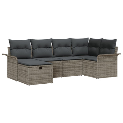 6 Piece Garden Sofa Set with Cushions Grey Poly Rattan