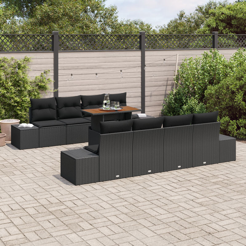 7 Piece Garden Sofa Set with Cushions Black Poly Rattan