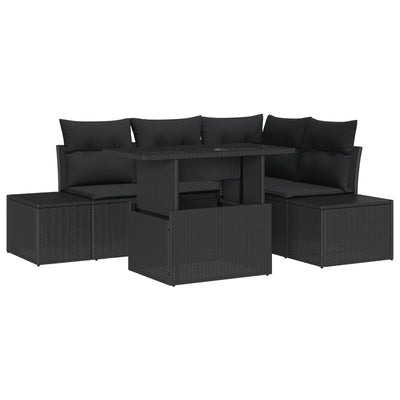 5 Piece Garden Sofa Set with Cushions Black Poly Rattan