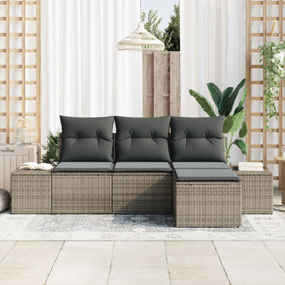 4 Piece Garden Sofa Set with Cushions Grey Poly Rattan