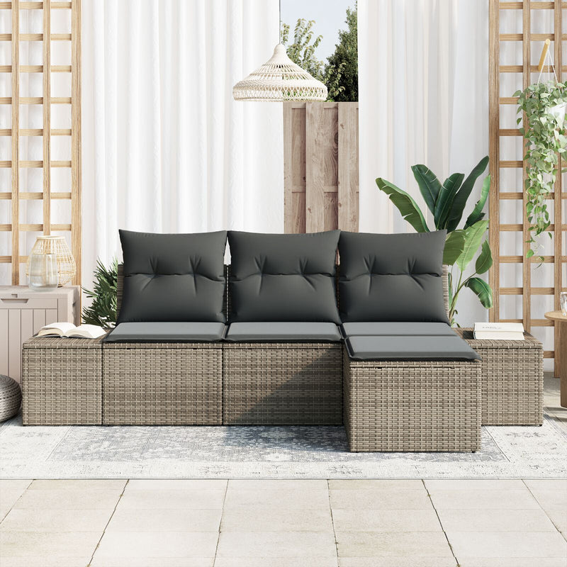 4 Piece Garden Sofa Set with Cushions Grey Poly Rattan