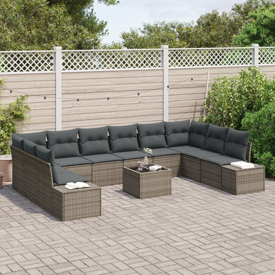 10 Piece Garden Sofa Set with Cushions Black Poly Rattan