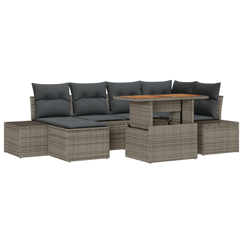 7 Piece Garden Sofa Set with Cushions Grey Poly Rattan