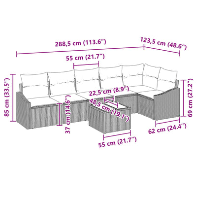 7 Piece Garden Sofa Set with Cushions Beige Poly Rattan