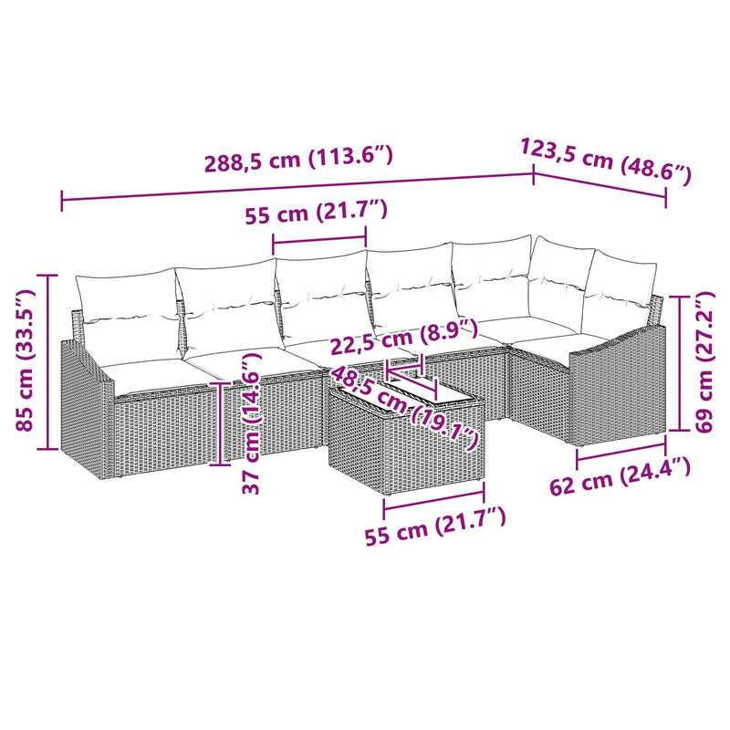 7 Piece Garden Sofa Set with Cushions Beige Poly Rattan