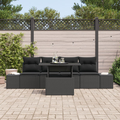 5 Piece Garden Sofa Set with Cushions Black Poly Rattan