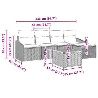 6 Piece Garden Sofa Set with Cushions Grey Poly Rattan Acacia