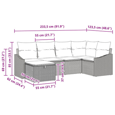 6 Piece Garden Sofa Set with Cushions Black Poly Rattan