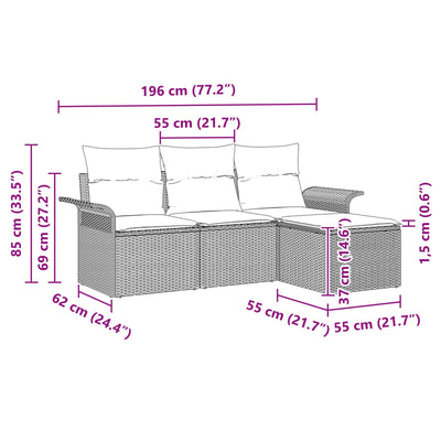 4 Piece Garden Sofa Set with Cushions Black Poly Rattan