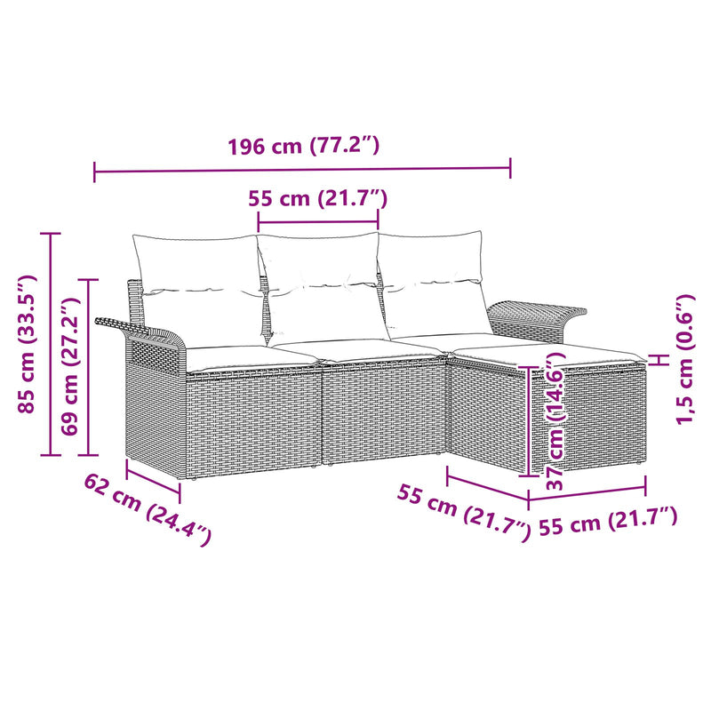 4 Piece Garden Sofa Set with Cushions Black Poly Rattan