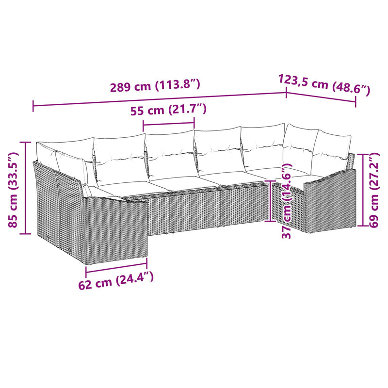 7 Piece Garden Sofa Set with Cushions Black Poly Rattan