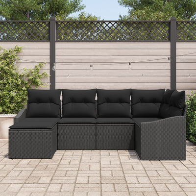 6 Piece Garden Sofa Set with Cushions Black Poly Rattan