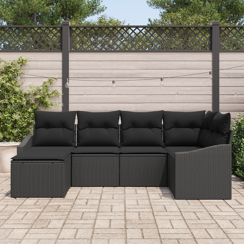 6 Piece Garden Sofa Set with Cushions Black Poly Rattan