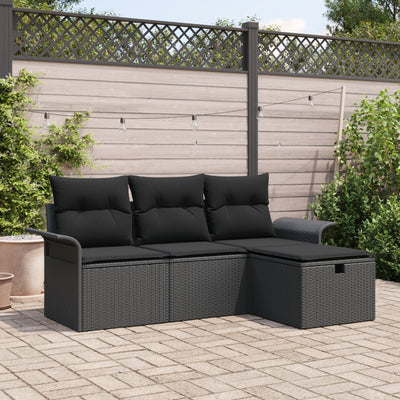 4 Piece Garden Sofa Set with Cushions Black Poly Rattan