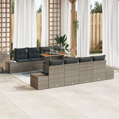 7 Piece Garden Sofa Set with Cushions Grey Poly Rattan