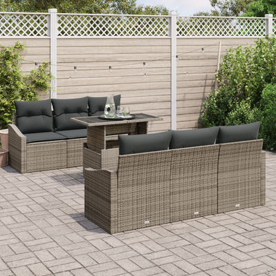 7 Piece Garden Sofa Set with Cushions Grey Poly Rattan