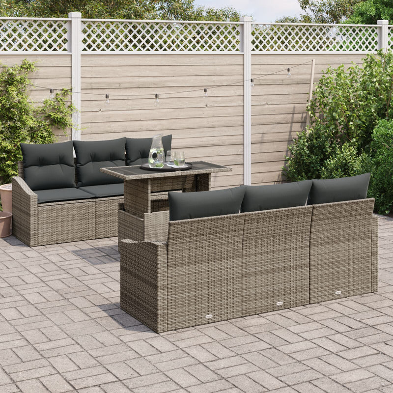 7 Piece Garden Sofa Set with Cushions Grey Poly Rattan