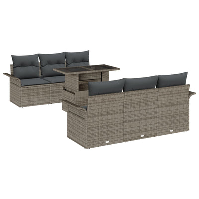 7 Piece Garden Sofa Set with Cushions Grey Poly Rattan