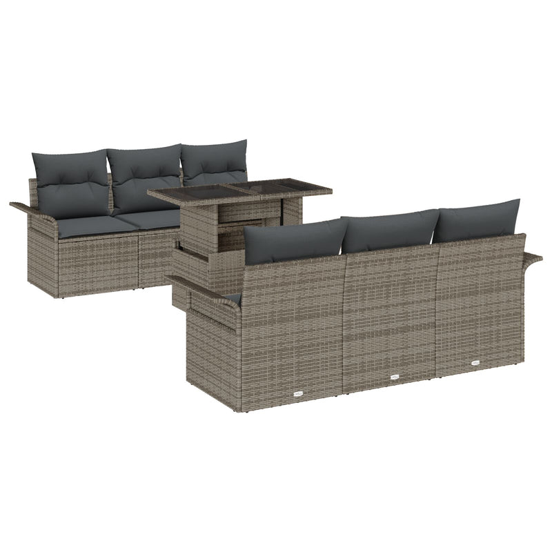 7 Piece Garden Sofa Set with Cushions Grey Poly Rattan
