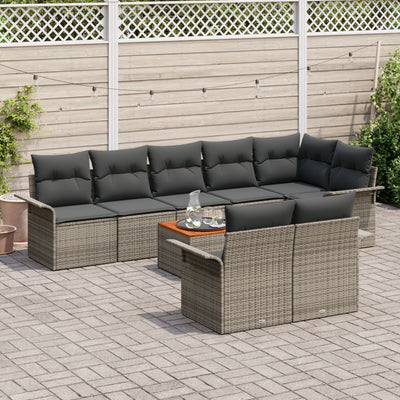 9 Piece Garden Sofa Set with Cushions Grey Poly Rattan Acacia