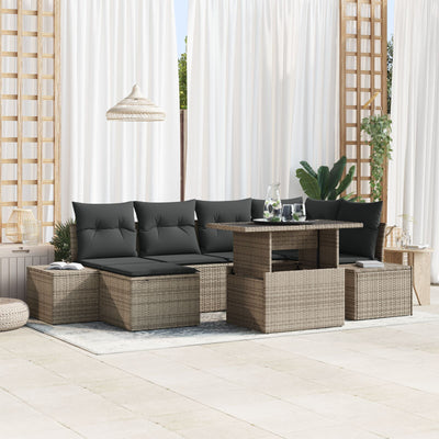 Garden Sofa Set Set of 7 Beige Rattan, Polyester Outdoor Sofa Set