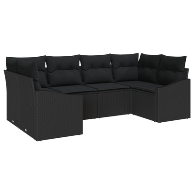 6 Piece Garden Sofa Set with Cushions Black Poly Rattan