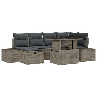 7 Piece Garden Sofa Set with Cushions Grey Poly Rattan