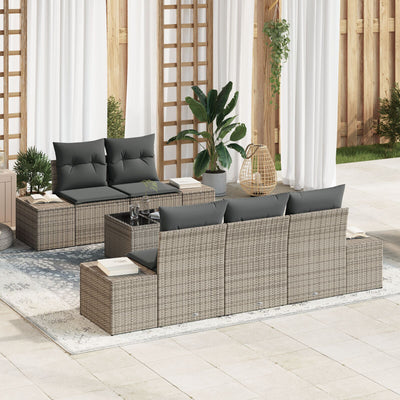 6 Piece Garden Sofa Set with Cushions Grey Poly Rattan