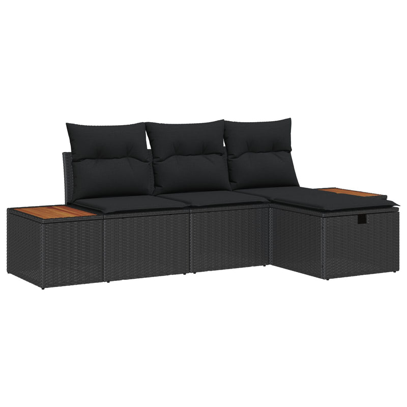 4 Piece Garden Sofa Set with Cushions Black Poly Rattan