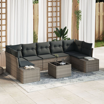 8 Piece Garden Sofa Set with Cushions Grey Poly Rattan