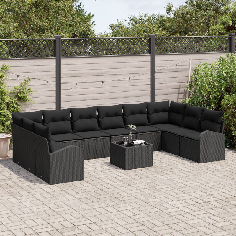 11 Piece Garden Sofa Set with Cushions Beige Poly Rattan