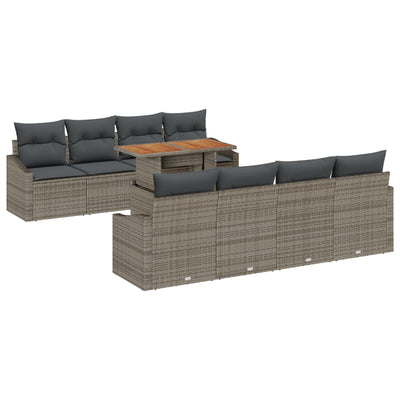 7 Piece Garden Sofa Set with Cushions Grey Poly Rattan