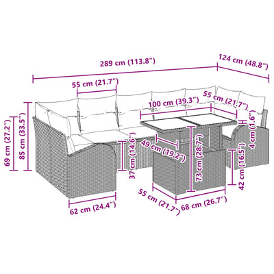 8 Piece Garden Sofa Set with Cushions Black Poly Rattan